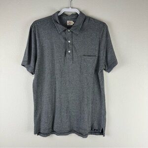 Faherty Men’s Gray White Stripe Print Chest Pocket Polo Shirt Size Large